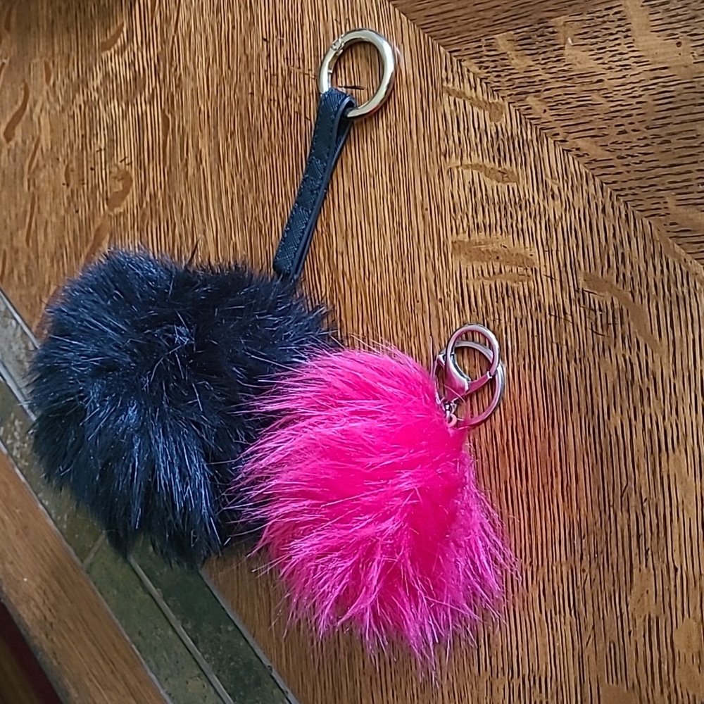 SET 2 Pompom Fur Puff Ball Keychain